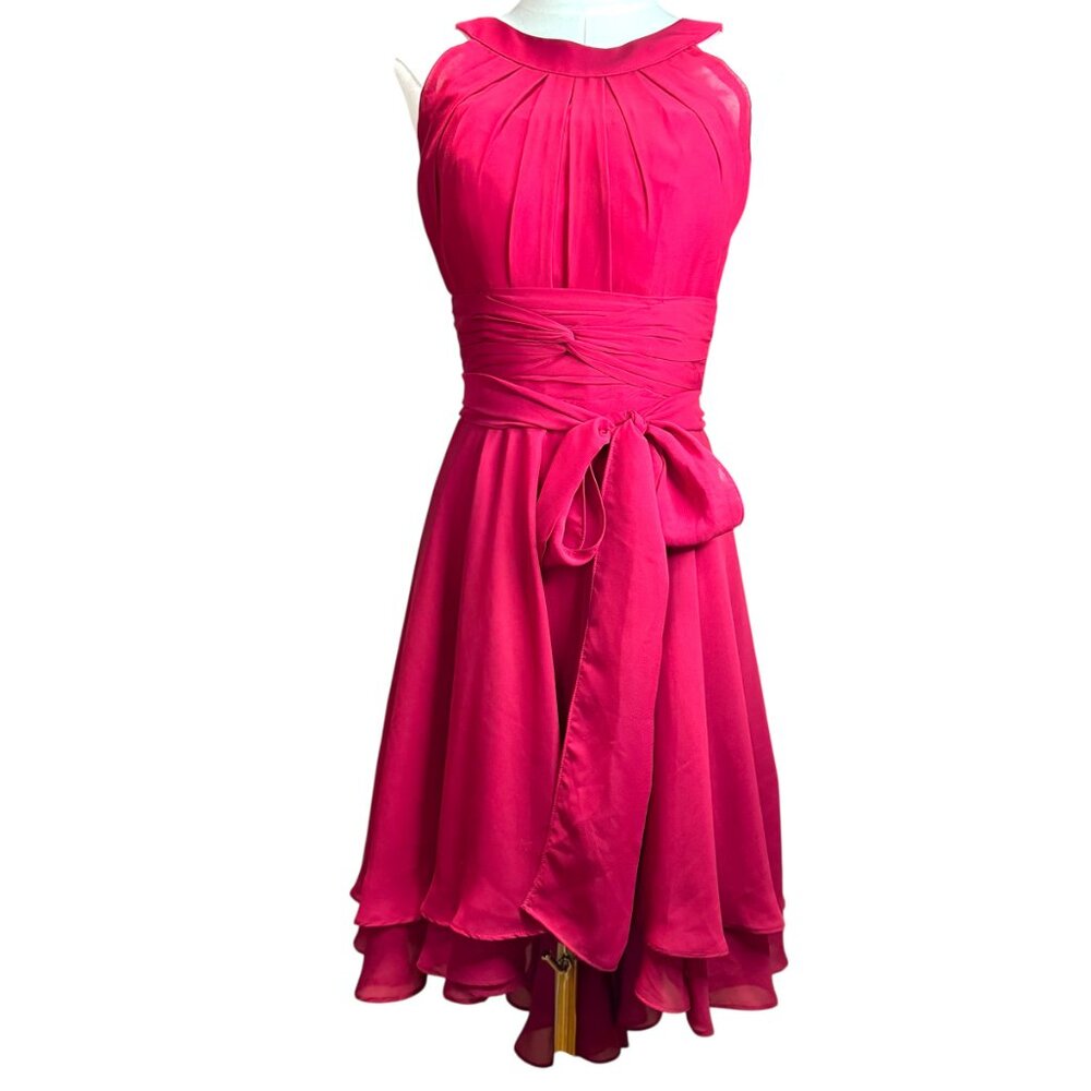 Red Pleated Halter Cocktail Dress with Asymmetrical Hem – Size S